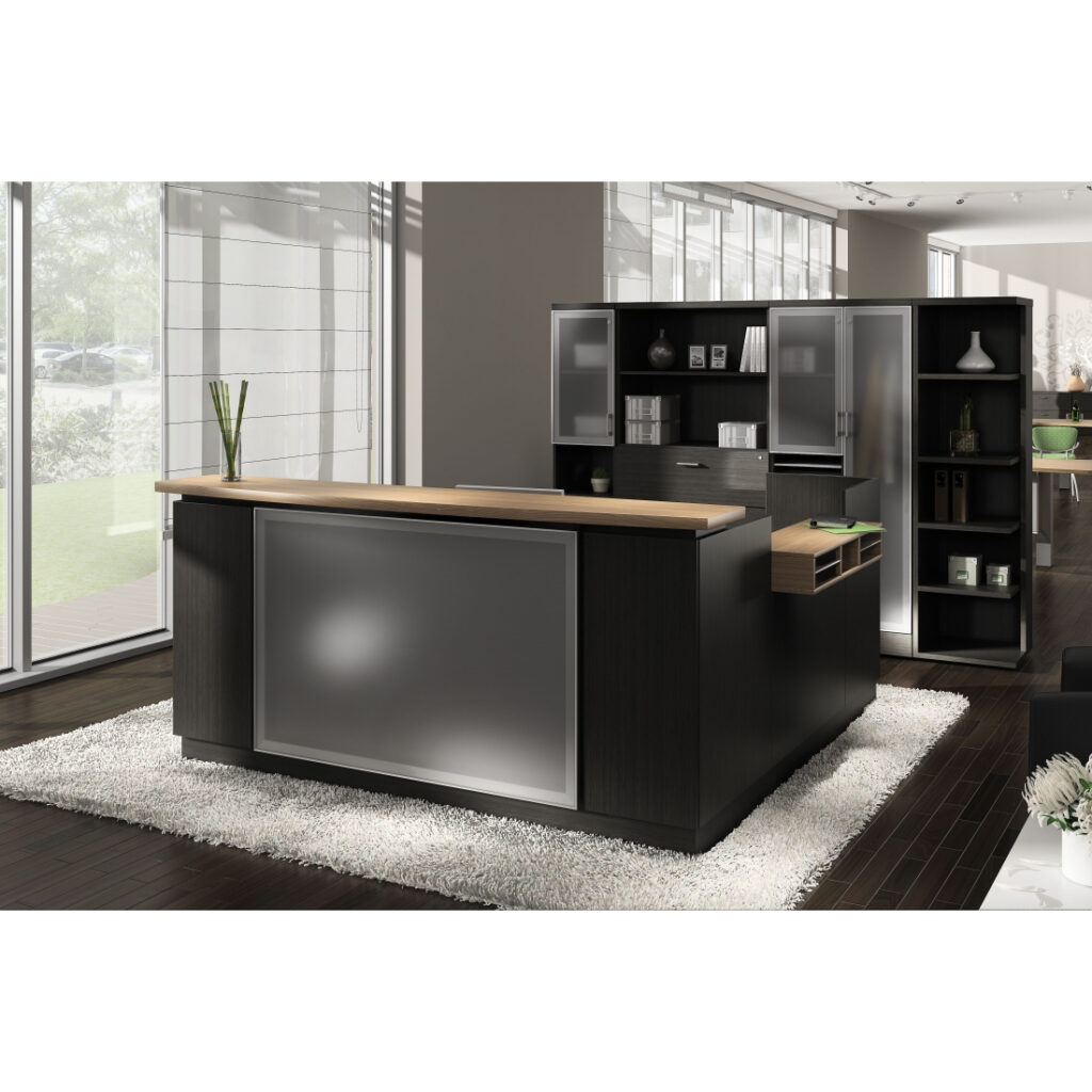 Global Zira TwoToned Reception Desk with Glass Accents and Custom
