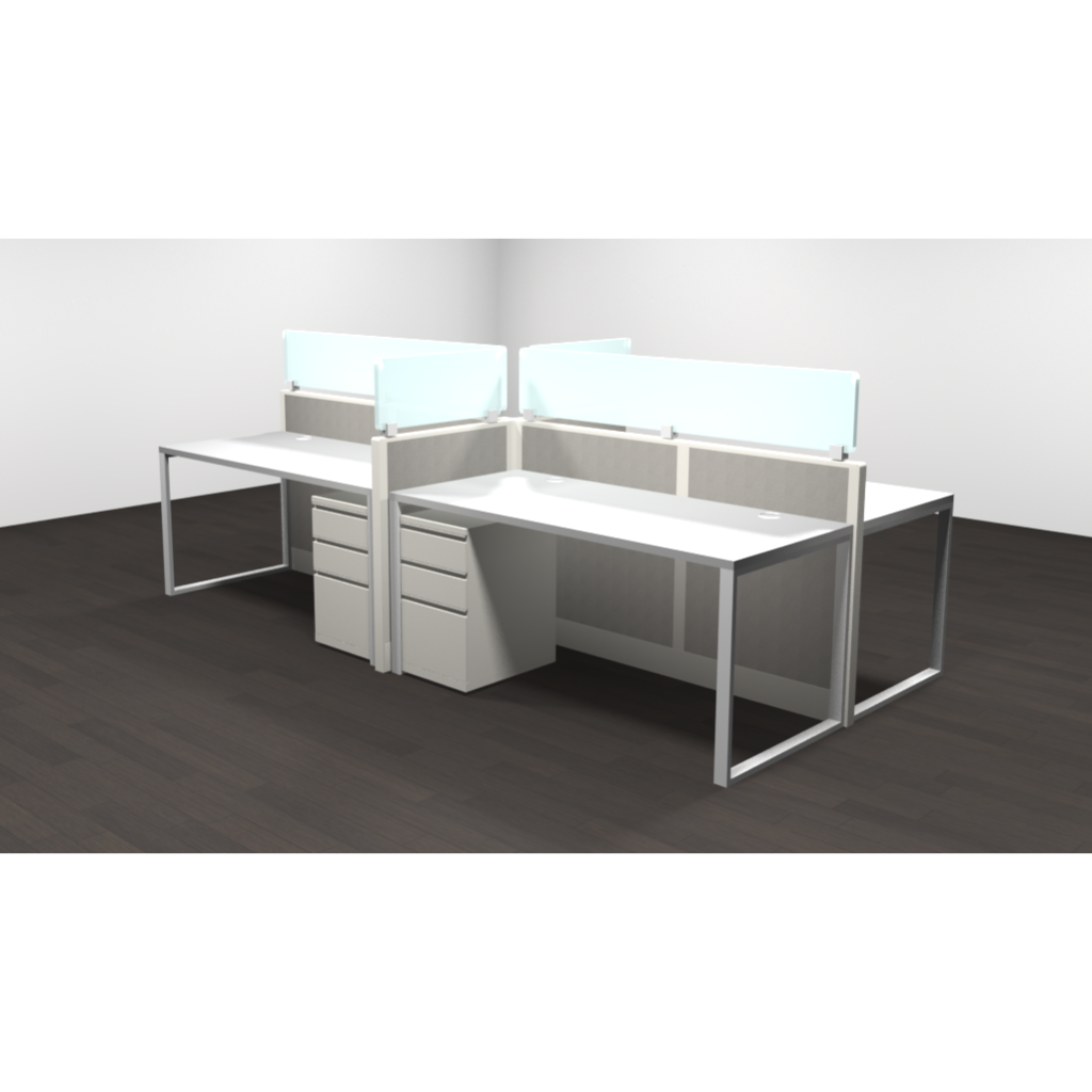 4 Person Cubicle with Glass Top Panels