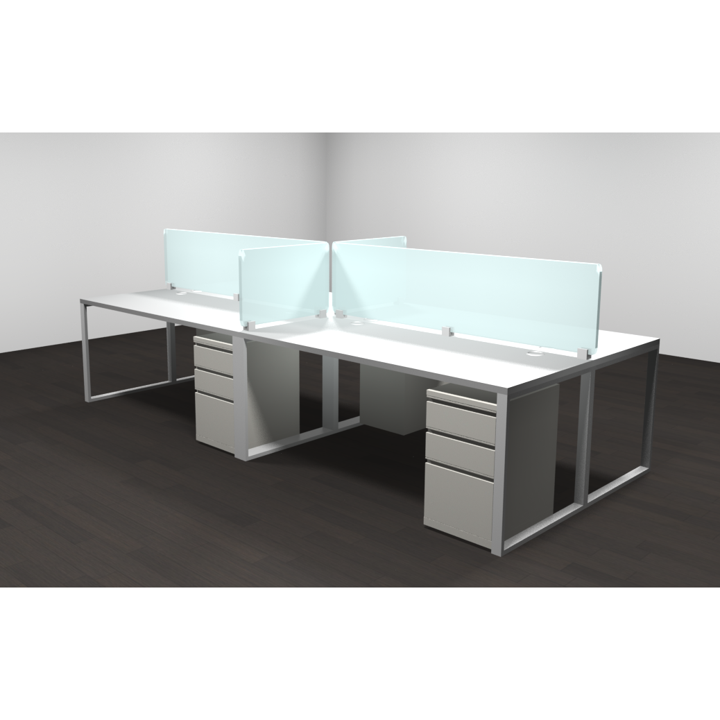 4 Person Open Benching Cubicles With 18 Frosted Glass Dividers