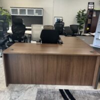 Lorell Walnut L Desk with One Full Set of Drawers
