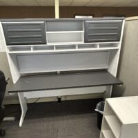 Used White and Gray Desk with Hutch