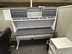 Used White and Gray Desk with Hutch