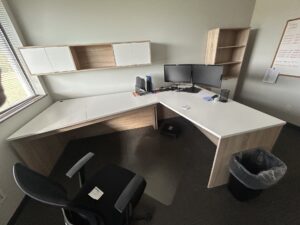 Used Aspen and White L Desk Office Set