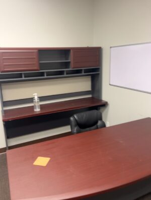 Used Mahogany and Charcoal Desks with Hutches - Image 2