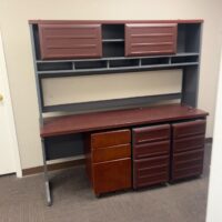 Used Mahogany and Charcoal Desks with Hutches