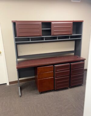 Used Mahogany and Charcoal Desks with Hutches