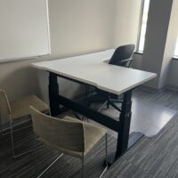 Used Office Set - Height Adjustable White L Desk, Black Base
