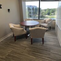 Used Wood Round Table with Guest Chairs
